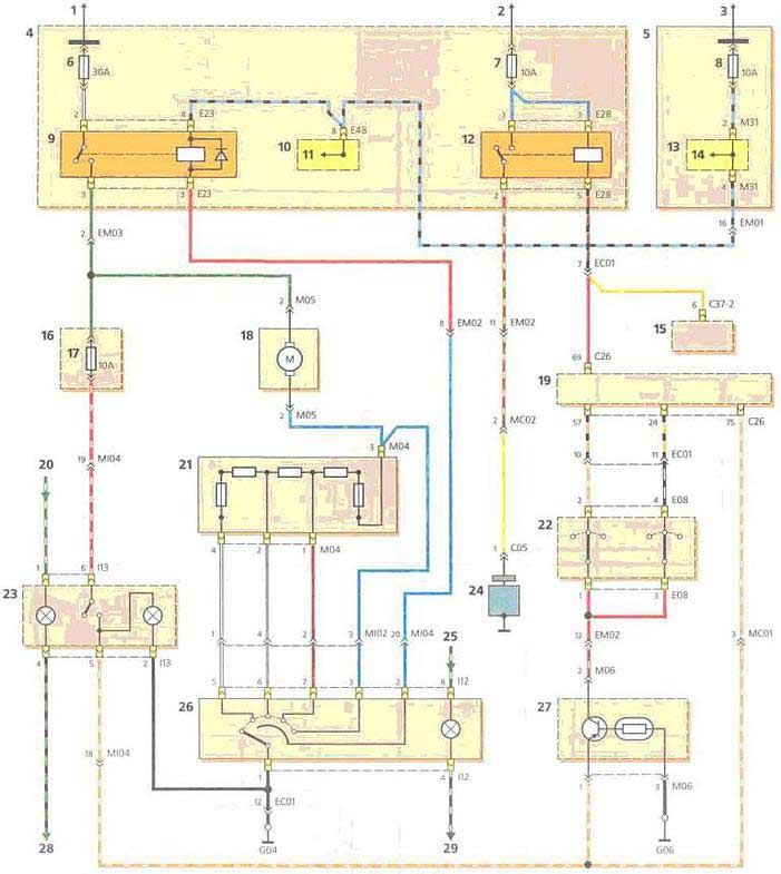 Схема системы вентиляции и кондиционированияв Hyundai Accent